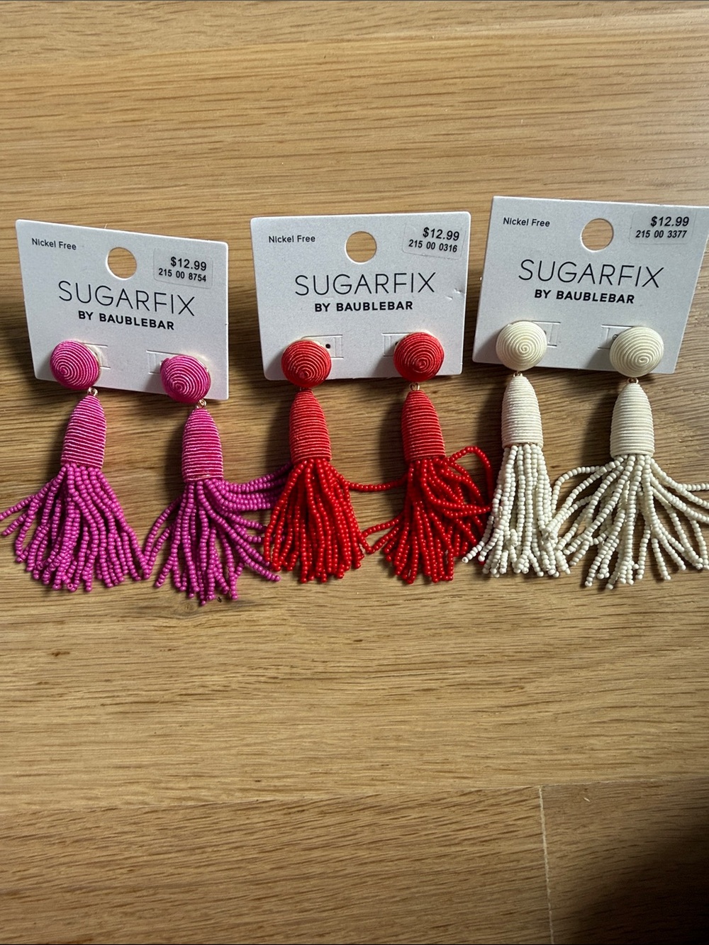 BaubleBar Sugarfix Beaded Tassel Earrings in Pink, Red, and Cream